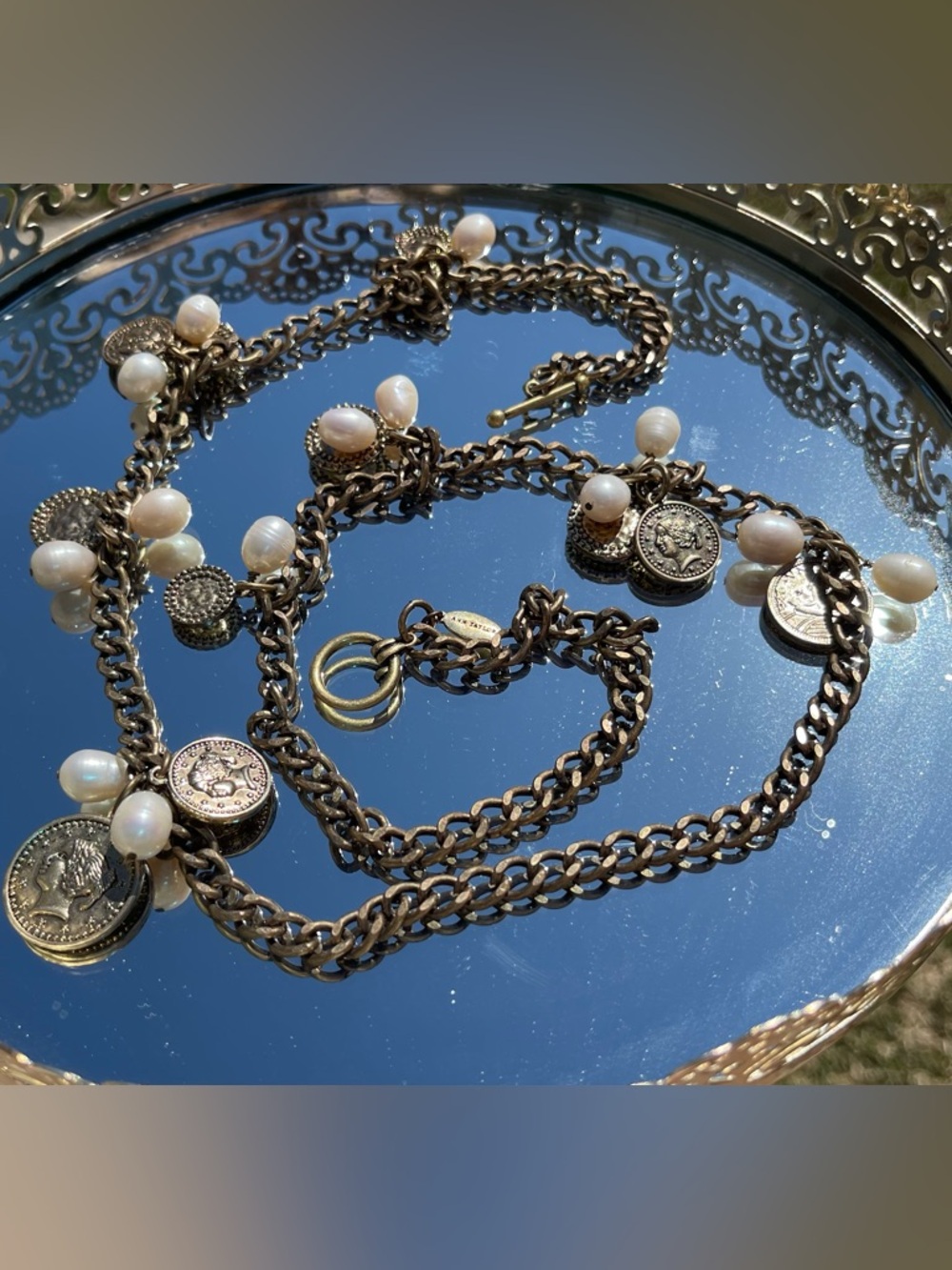 Ann Taylor Vintage Style Charm Necklace with Freshwater Pearl
